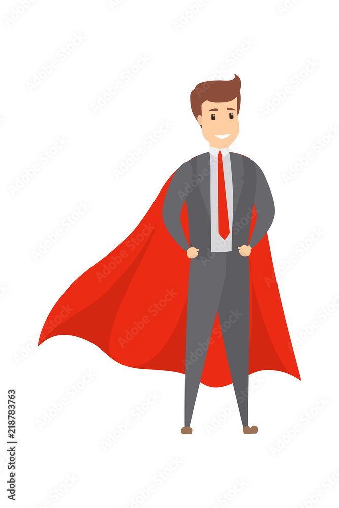 Handsome businessman standing in the red cloak