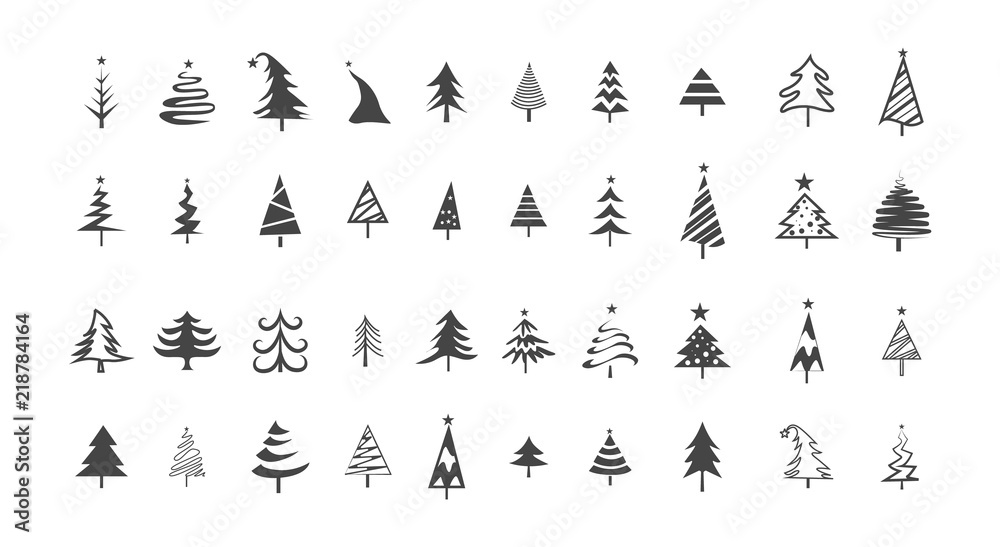 Naklejka premium Icon set of cute christmas trees. Isolated illustration