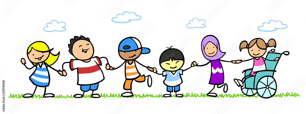 Integration und Inklusion durch multikulturelle Kinder Stock