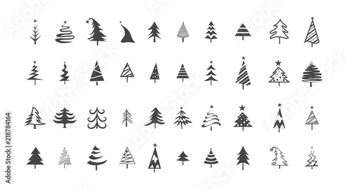 Icon set of cute christmas trees. Isolated illustration