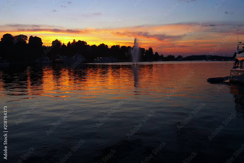 Port of Lappeenranta, Finland at sunset. 