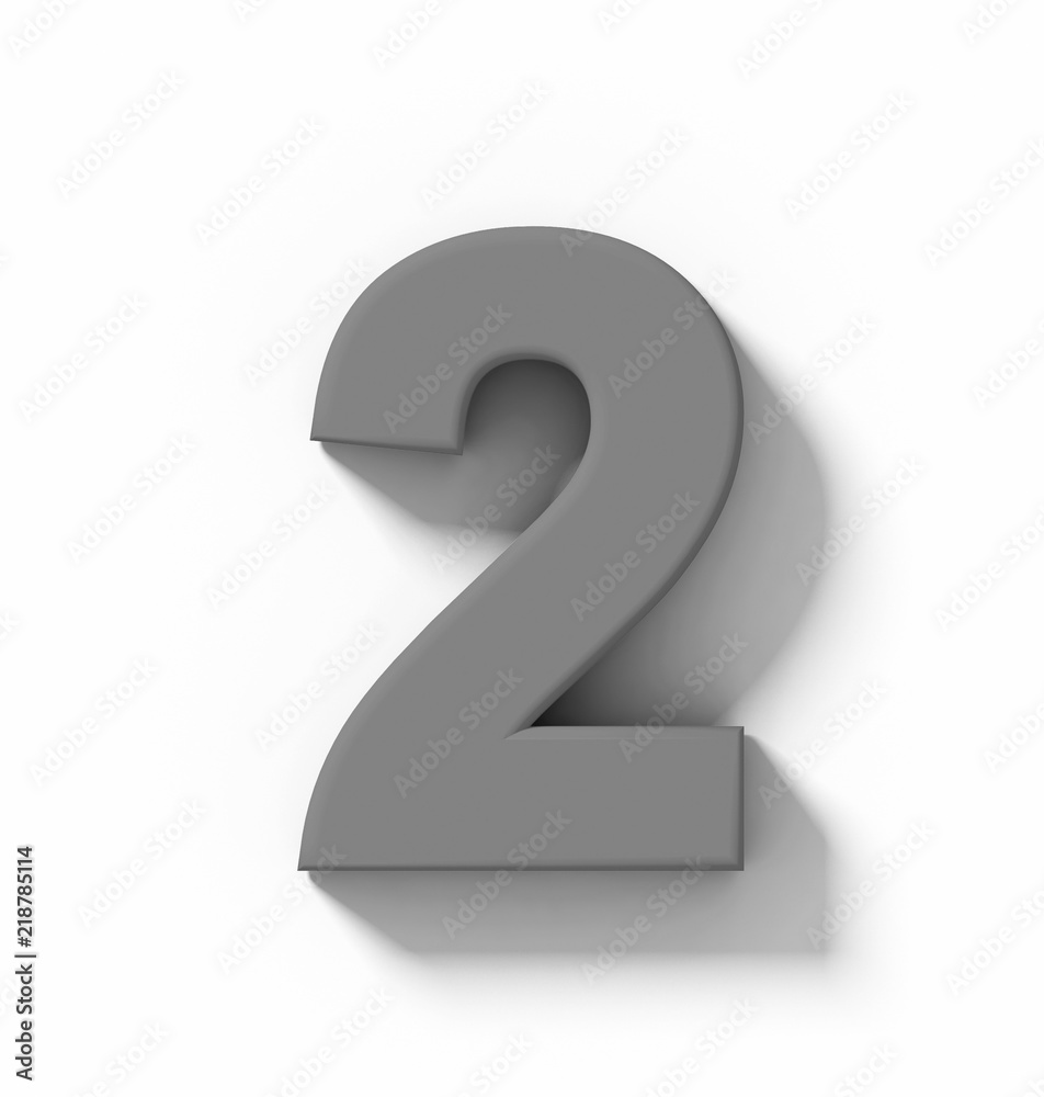 number 2 3D medium gray isolated on white with shadow - orthogonal projection number 2 3D medium gray isolated on white with shadow - orthogonal projection