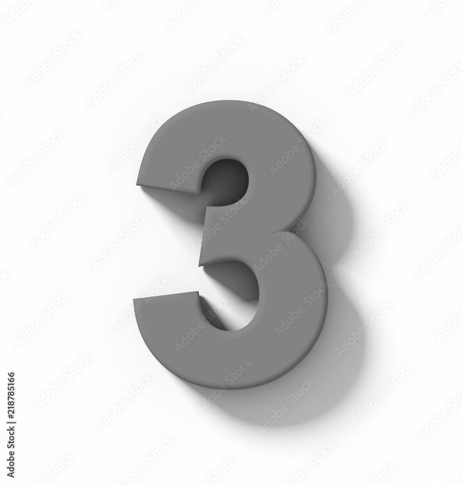 number 3 3D medium gray isolated on white with shadow - orthogonal projection number 3 3D medium gray isolated on white with shadow - orthogonal projection