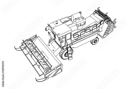 sketch combine harvester vector