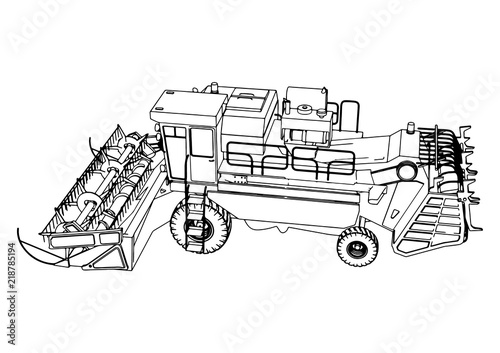 sketch combine harvester vector
