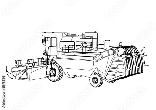 sketch combine harvester vector