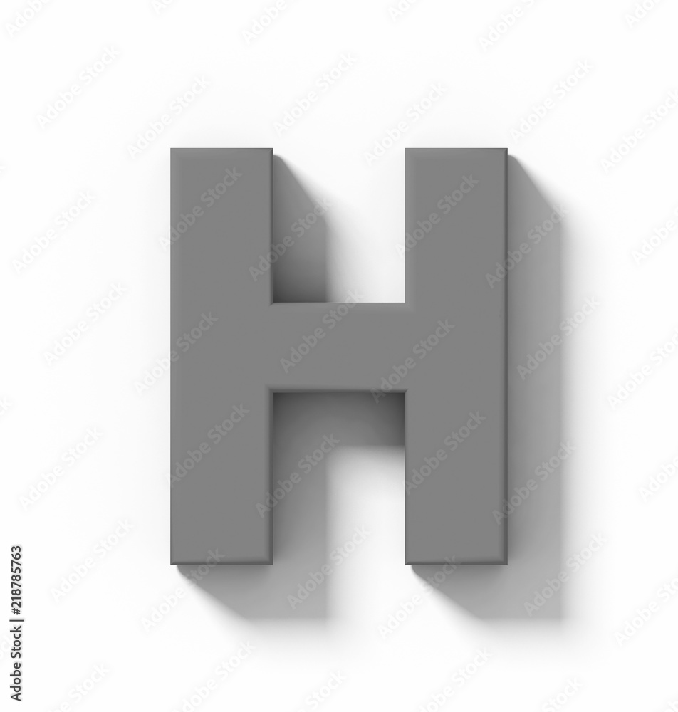 letter H 3D medium gray isolated on white with shadow - orthogonal projection