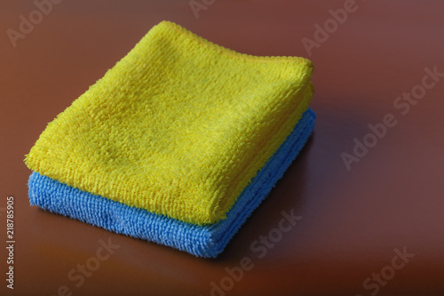 fresh clean towel on color background close up.