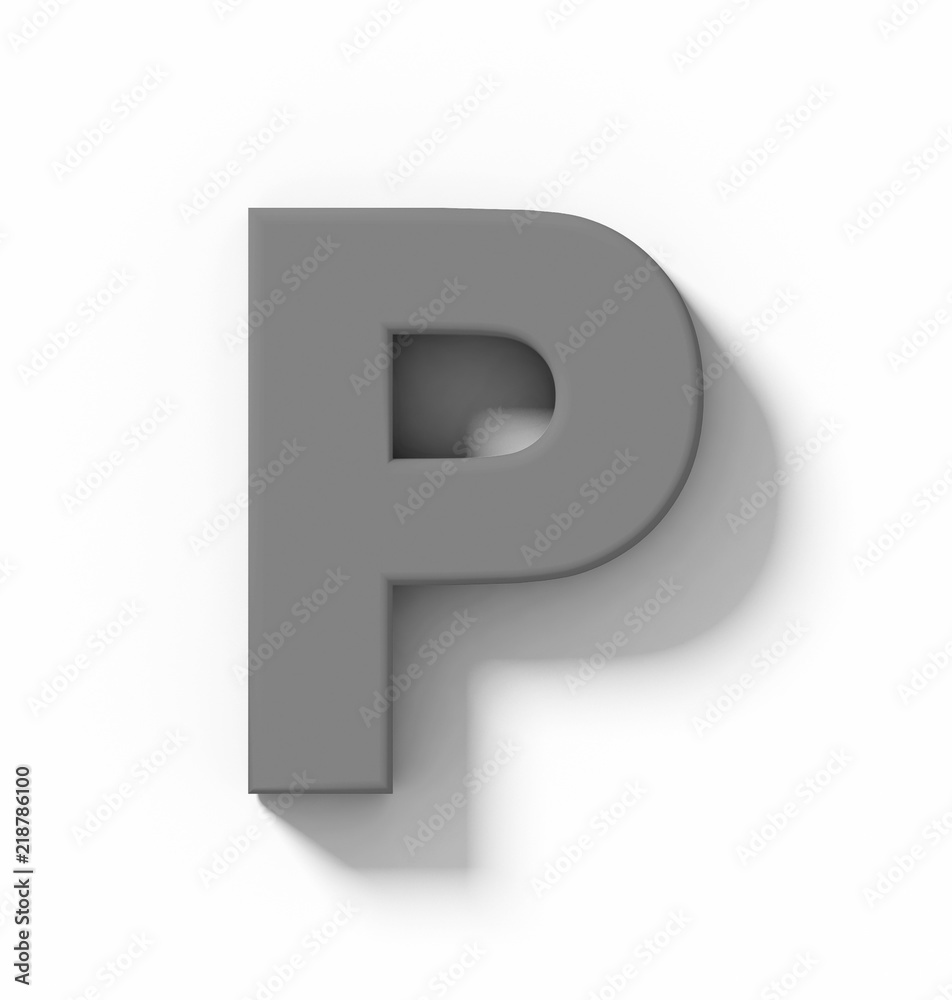 letter P 3D medium gray isolated on white with shadow - orthogonal projection letter P 3D medium gray isolated on white with shadow - orthogonal projection