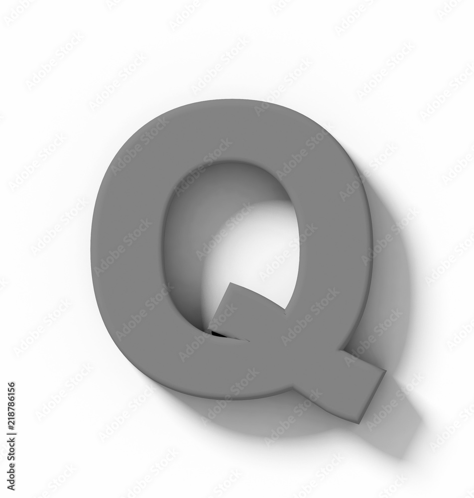 letter Q 3D medium gray isolated on white with shadow - orthogonal projection letter Q 3D medium gray isolated on white with shadow - orthogonal projection