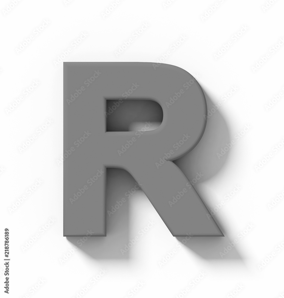 letter R 3D medium gray isolated on white with shadow - orthogonal projection letter R 3D medium gray isolated on white with shadow - orthogonal projection