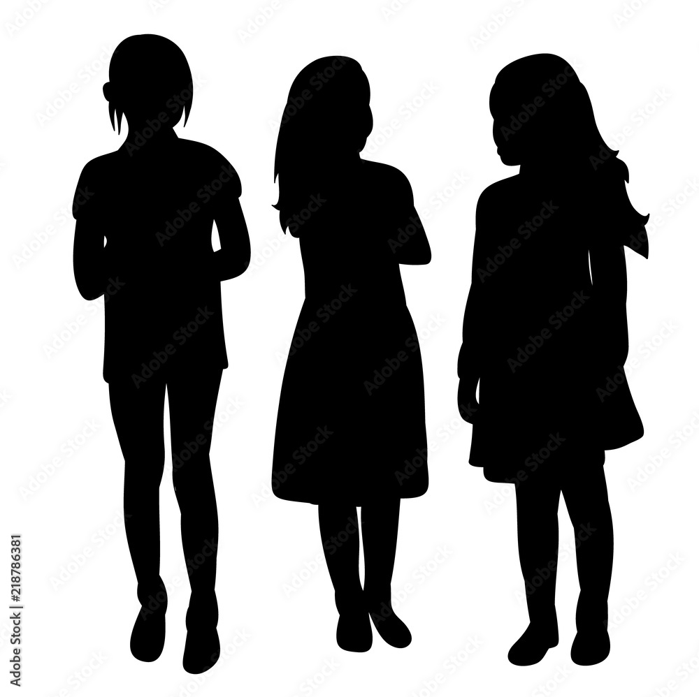 silhouette children little girls talking