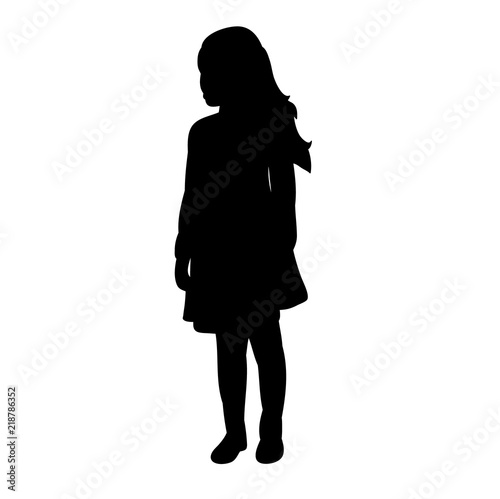 vector, isolated silhouette little girl in dress