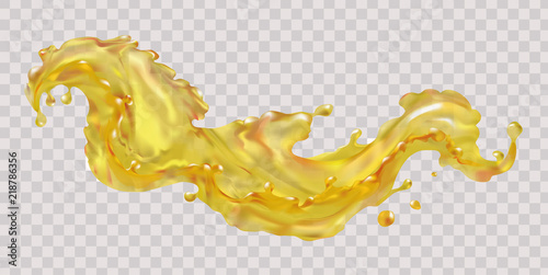 Oil splash vector isolated on white background with transparency. The wave of the oil liquid is yellow. Vegetable, olive, machine. Food, cosmetology, medicine, industry. Fish oil, vitamin A, E, Omega
