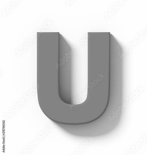 letter U 3D medium gray isolated on white with shadow - orthogonal projection