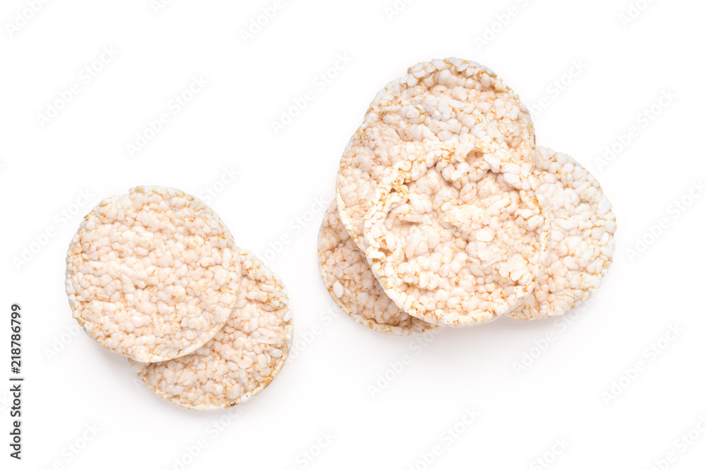 Healthy rice breads on white isolated background Healthy rice breads on white isolated background