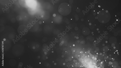 Glitter lights. Bokeh background with lots of blurred particles. Bright glowing defocused dust. Magic composition. 3d rendering