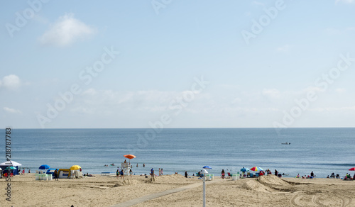 Beach landscape with blue day time sky on a sunny day