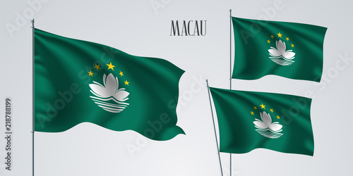 Macau waving flag set of vector illustration