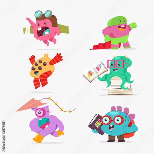 Cute cartoon baby monster set. Vector funny creature flat character isolated on a white background.