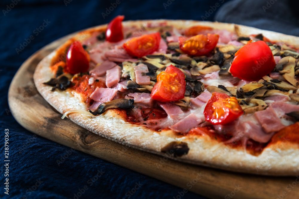 Pizza with Ham and Mushrooms