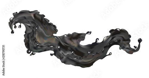 Splash oil black barrel petroleum spilled wave illustration. For infographics, fuel, industry, power, industry, ecology.