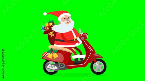 Happy Santa Claus riding on a moped