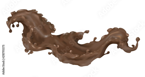 Splash chocolate melted milky wave in vector. Sweet dessert delicious, realistic design 3D element, isolated on white background.