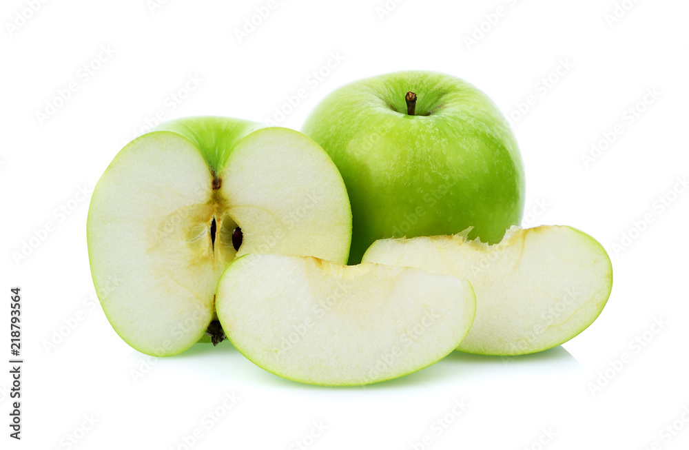 Ripe green apple and slice isolated on white background Ripe green apple and slice isolated on white background
