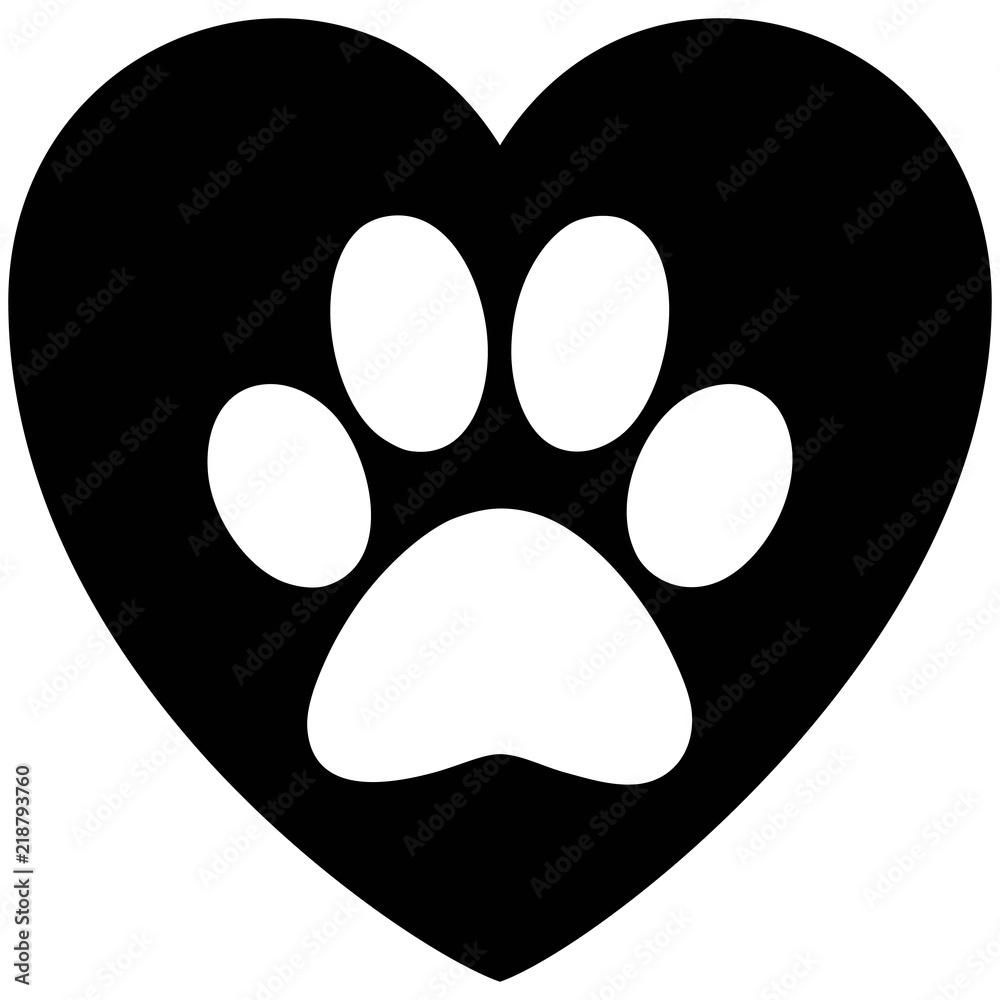 Black and White Paw Print Heart - A vector cartoon illustration of a Paw  Print on a Heart. Stock Vector | Adobe Stock