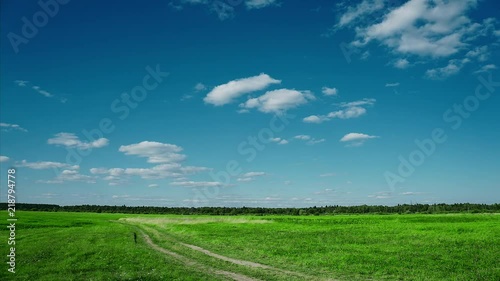 Beautiful summer landscape with field and running clouds