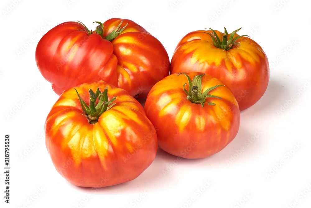 Fresh colorful sweet rustic tomatoes, isolated on white background. Fresh colorful sweet rustic tomatoes, isolated on white background.