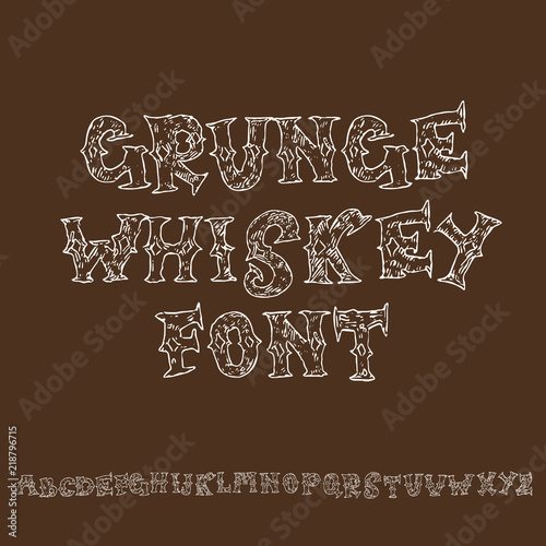 Grunge vintage whiskey font. Old handcrafted display skript. Modern brush label lettering. Vector typography illustration.