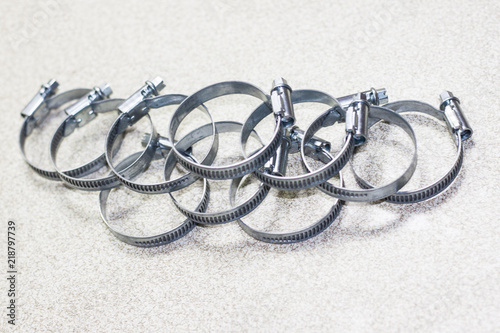 Metal hose clamps of different sizes