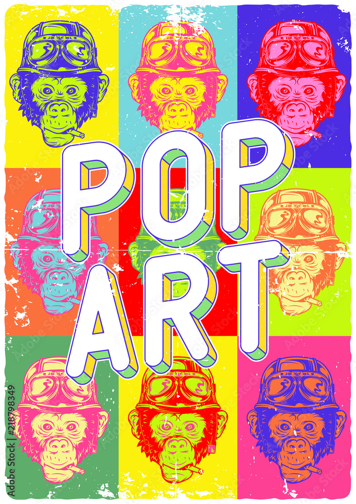 Fototapeta premium Vintage Pop Art poster with the monkeys.