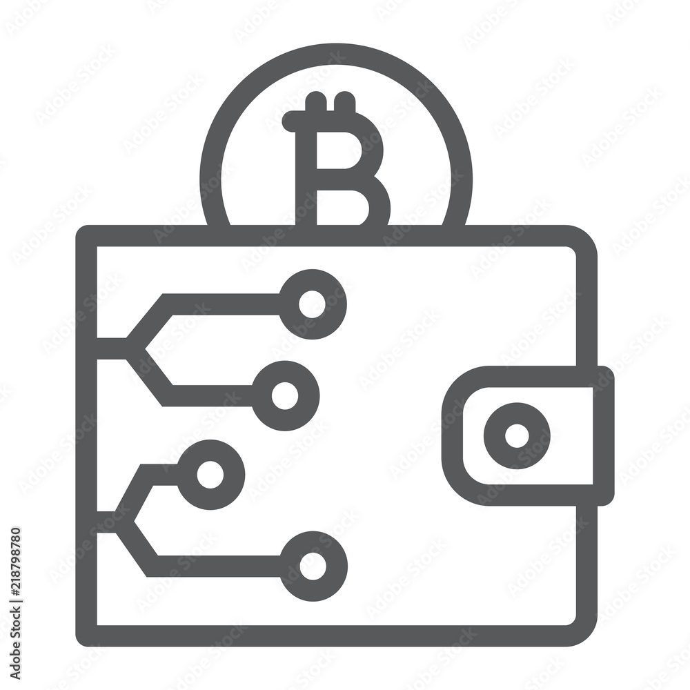 Bitcoin wallet line icon, money and finance, cash sign, vector graphics, a linear pattern on a white background, eps 10. Bitcoin wallet line icon, money and finance, cash sign, vector graphics, a linear pattern on a white background, eps 10.
