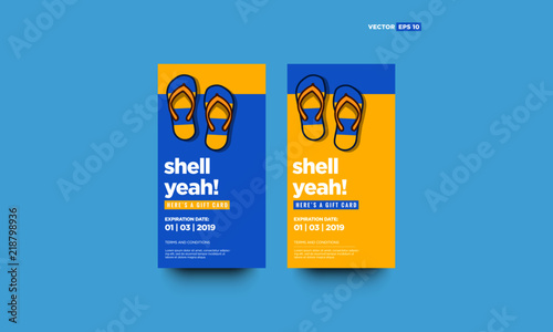 Shell Yeah Gift Voucher Design with Flip Flops Vector Illustration