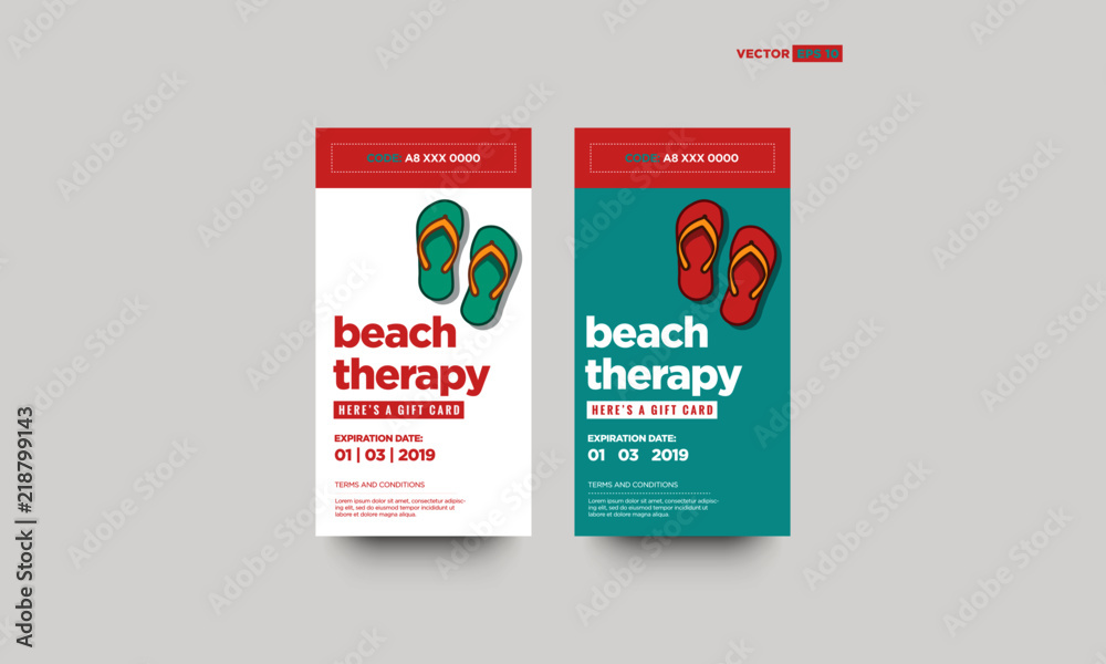 Fototapeta premium Beach Therapy Gift Voucher Design with Flip Flops Vector Illustration