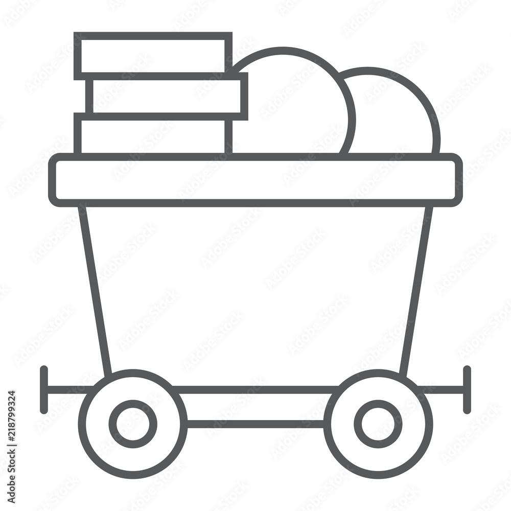 Coins on mine trolley thin line icon, finance and money, bitcoin mining trolley sign, vector graphics, a linear pattern on a white background, eps 10. Coins on mine trolley thin line icon, finance and money, bitcoin mining trolley sign, vector graphics, a linear pattern on a white background, eps 10.