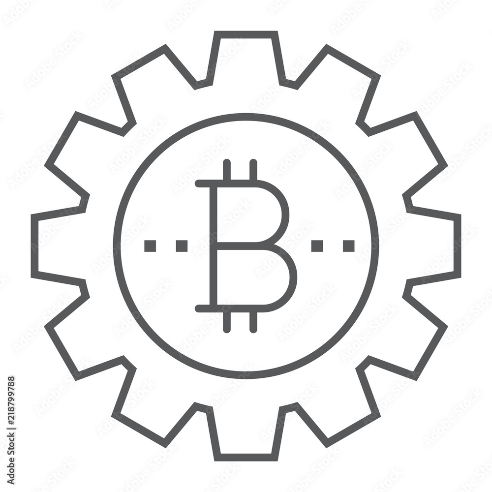 Bitcoin gear thin line icon, finance and money, cogwheel sign, vector graphics, a linear pattern on a white background, eps 10. Bitcoin gear thin line icon, finance and money, cogwheel sign, vector graphics, a linear pattern on a white background, eps 10.
