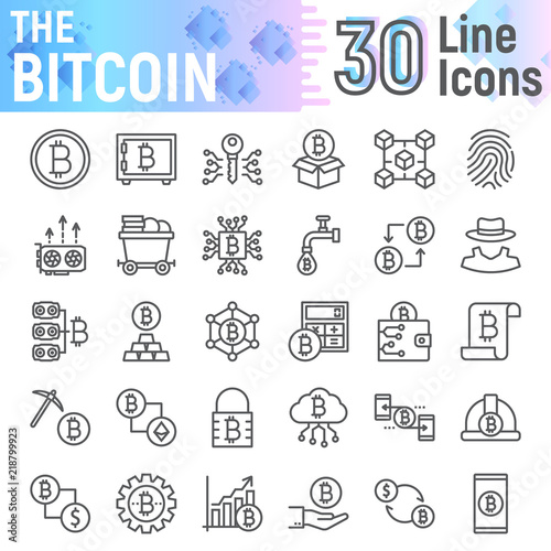 Bitcoin line icon set, cryptocurrency symbols collection, vector sketches, logo illustrations, finance signs linear pictograms package isolated on white background, eps 10.