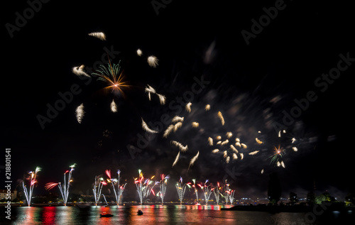 Festive firework for celebration of Riga city holiday, Latvia, EC