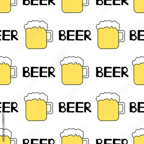 Seamless pattern with beer mug on the white background.