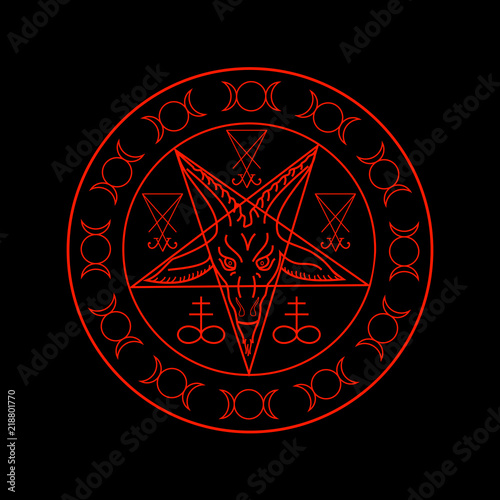 Fotografia Wiccan symbols- Cross of Sulfur, Triple Goddess, Sigil of Baphomet and Lucifer