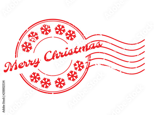 Grunge merry christmass word with sonw flake icon round rubber seal stamp with watermark on white background