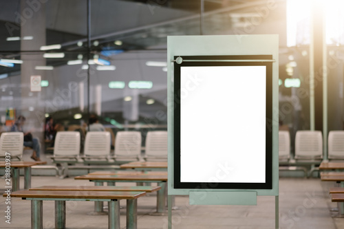 Fototapeta Naklejka Na Ścianę i Meble -  blank advertising billboard at airport,Mock up Poster media template Ads display in Subway station escalator