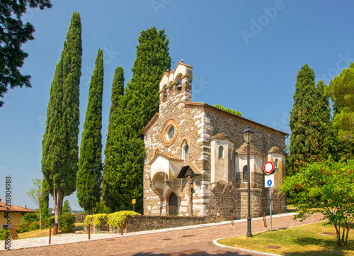 Scenic view of small church of Santo Spirito on the castle in Gorizia. Friuli Venezia Giulia, Italy