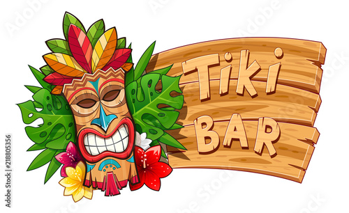 Tiki tribal wooden mask. Hawaiian traditional character. Hawaii photo