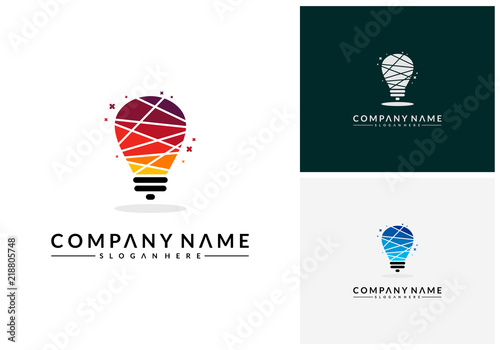 Modern Tech Bulb logo designs concept, Pixel Technology Bulb Idea logo template