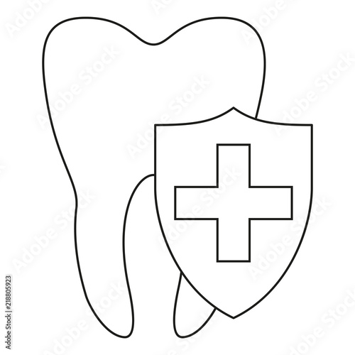 Line art black and white shield protecting tooth